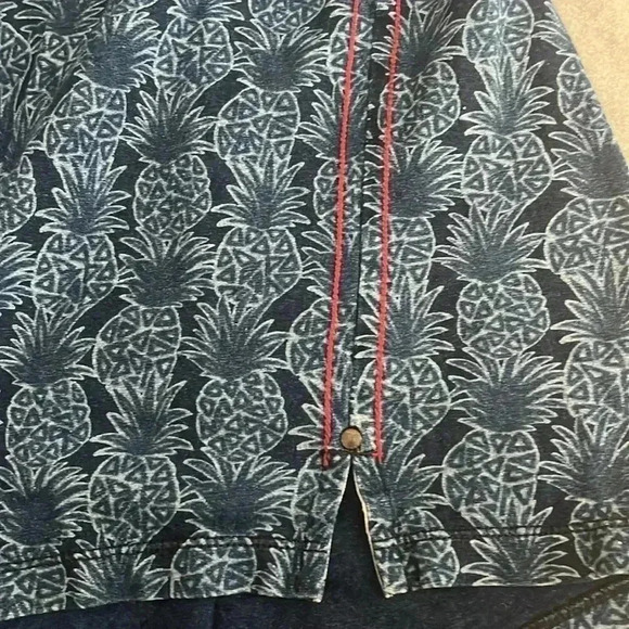 [3XL/Ptp:26”]Tommy Bahamas Pinapple Pattern Blue Collared PullOver S/S Men Shirt - Picture 6 of 7